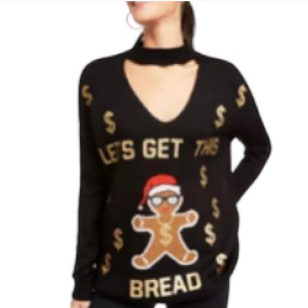Ultra flirt women Christmas sweater let's get this bread size XS